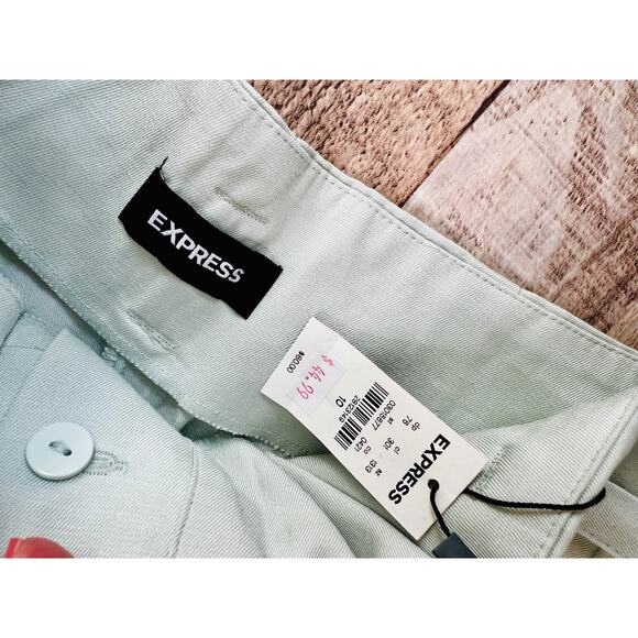 Express Extreme High Rise Paperbag‎ Green Linen Shorts Sz 10 NWT Soft Girl - Picture 5 of 9